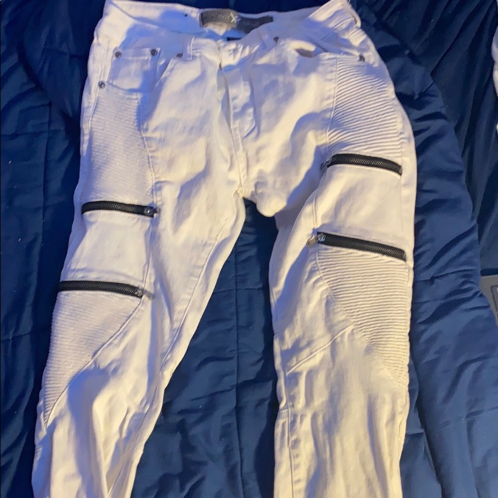 Xray zipped white moto jeans